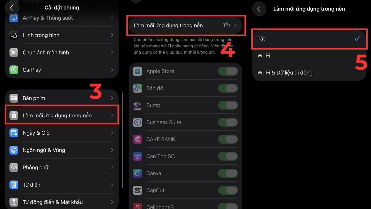 Tắt Làm mới ứng dụng trong nền