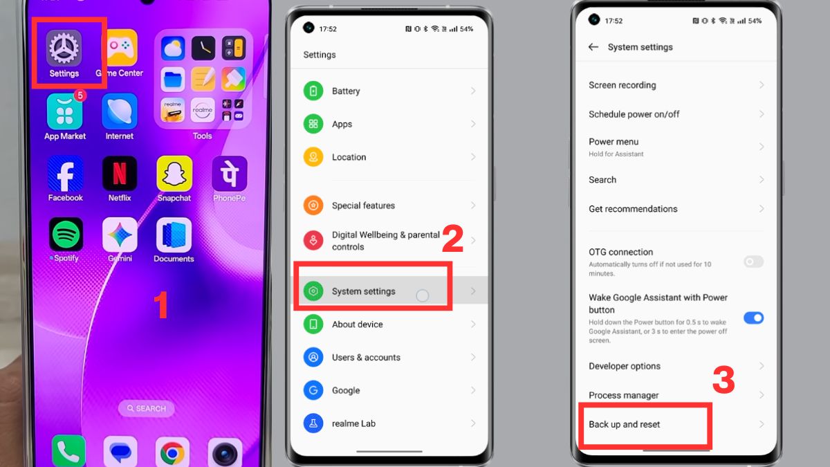 Cách tắt chế độ an toàn trên Realme khôi phục cài đặt gốc bước 1