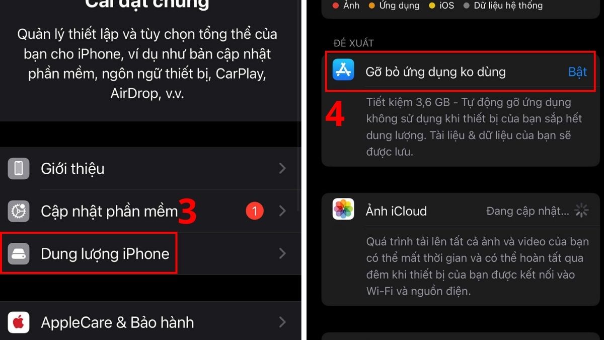 Cách bật tự động gỡ xóa bỏ ứng dụng không dùng trên iPhone bước 3