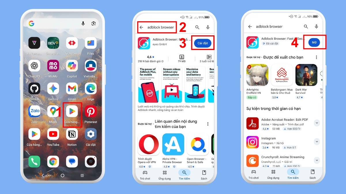 cách Tắt quảng cáo trên điện thoại realme bằng ứng dụng Adblock Browser bước 1