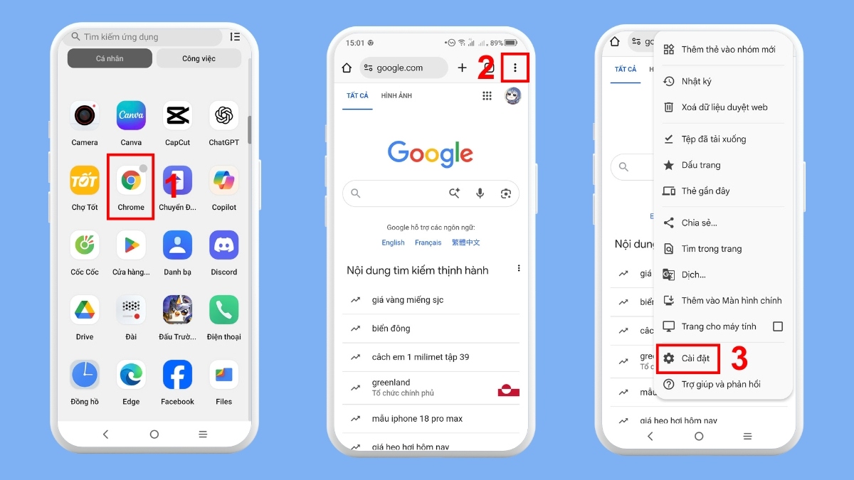 cách Tắt quảng cáo trên Chrome của điện thoại Realme bước 1