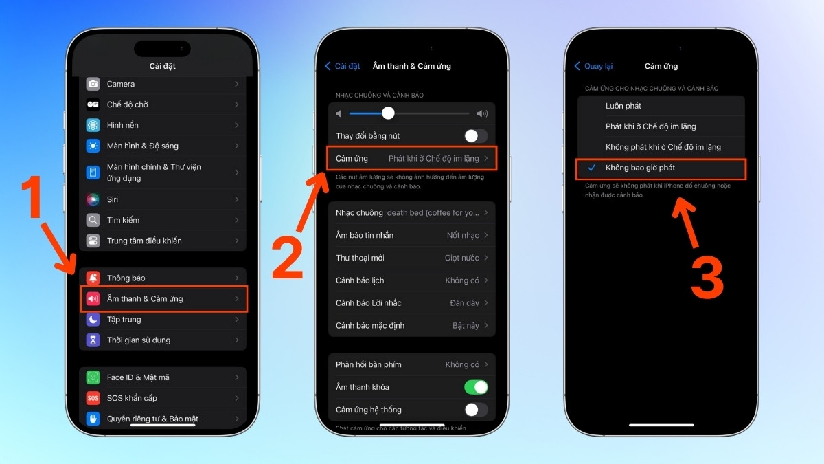 Cách tắt rung trên iphone trong phần Cài đặt âm thanh & cảm ứng
