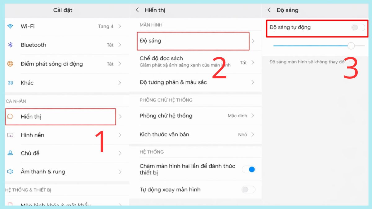 cách tiết kiệm pin Android Tắt tính năng sáng tự động
