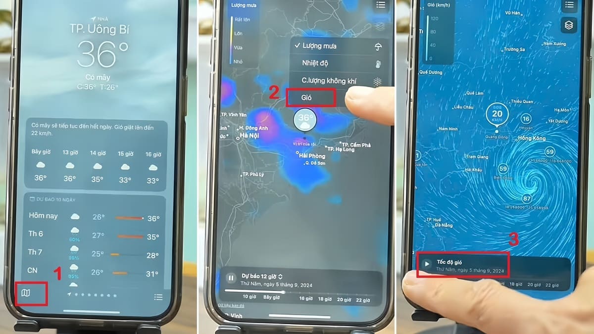 Cách xem đường đi của bão trên iPhone bằng ứng dụng Thời tiết