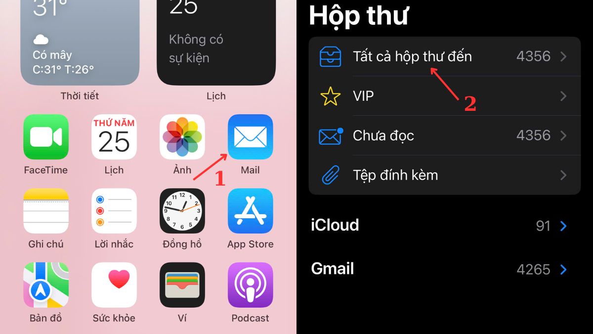 Cách xoá email trên iPhone trực tiếp trong ứng dụng Mail bước 2