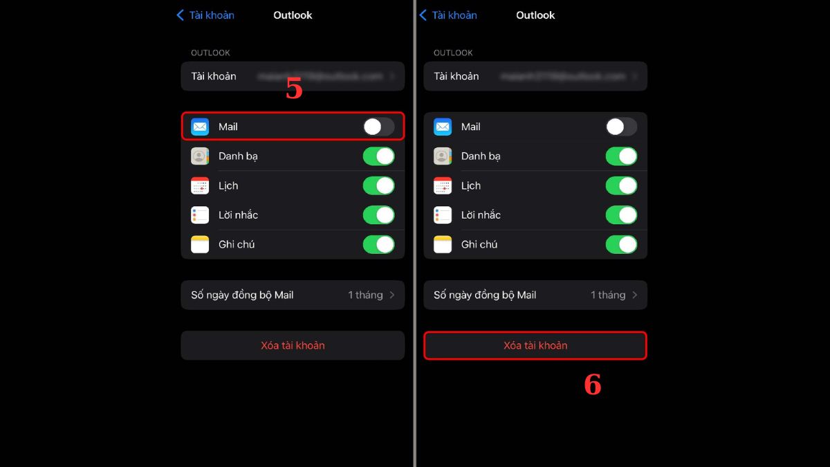 Cách xoá email ra khỏi thiết bị trên iPhone bước 3