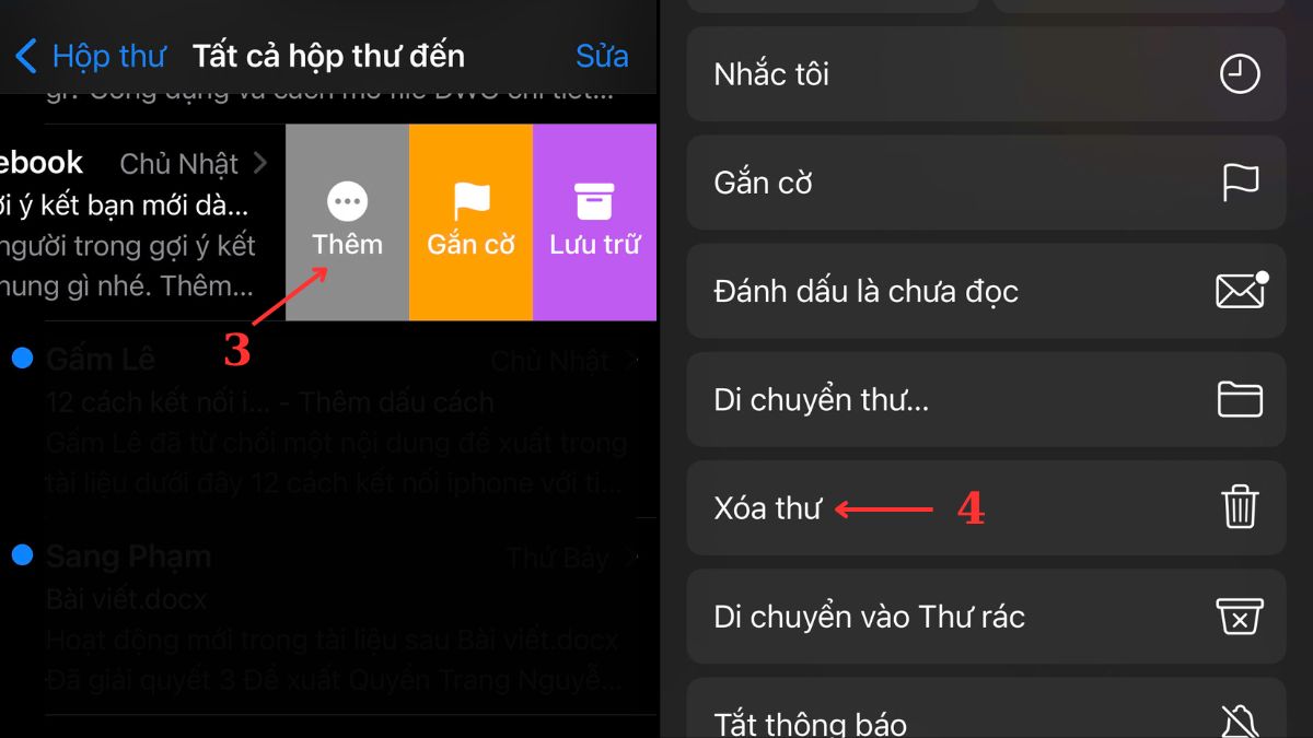 Cách xoá email trên iPhone trực tiếp trong ứng dụng Mail bước 3