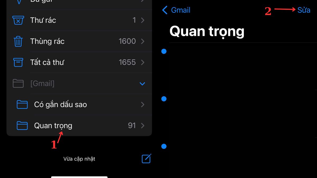 Cách xoá email trên một thư mục iPhone bước 1