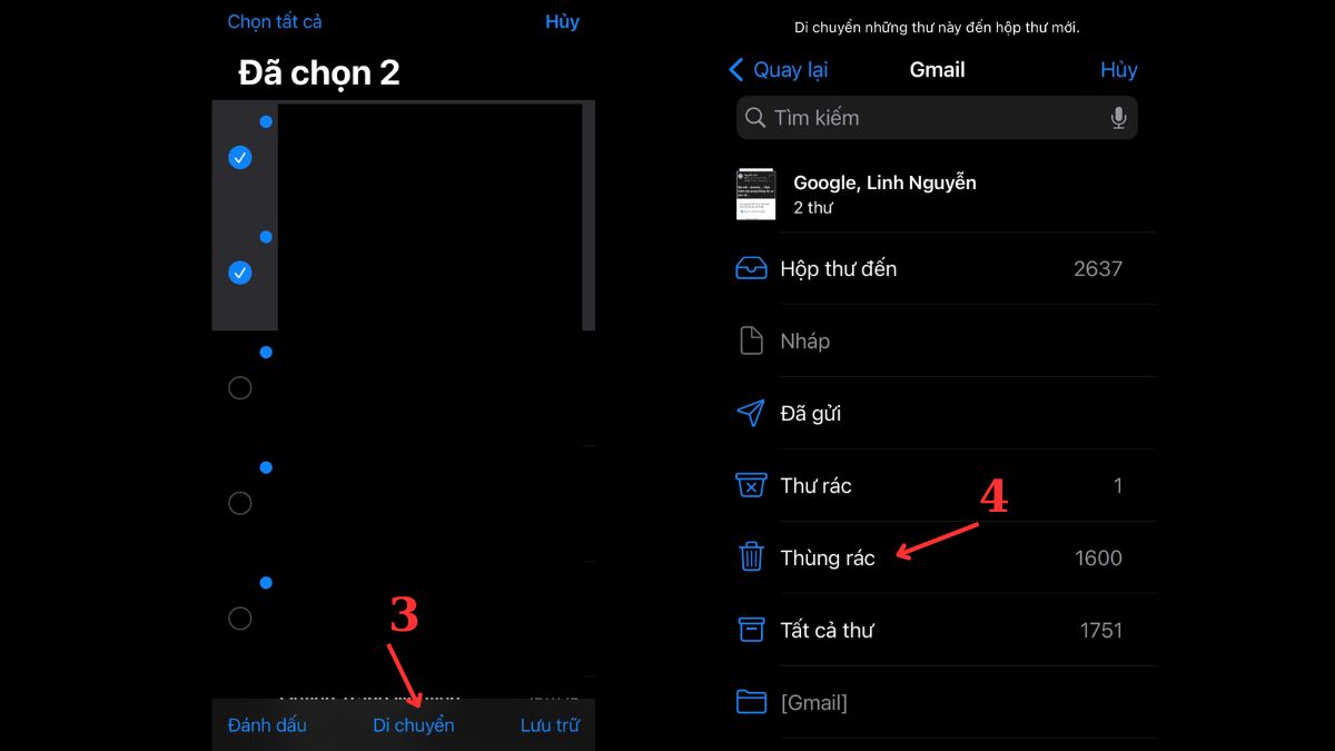 Cách xoá email trên một thư mục iPhone bước 2