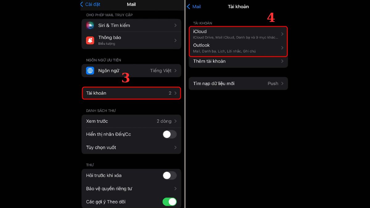 Cách xoá email ra khỏi thiết bị trên iPhone bước 2