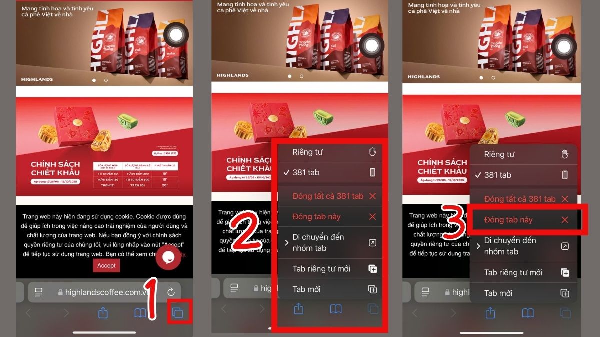 Cách xóa tab trên iPhone tại trình duyệt Safari