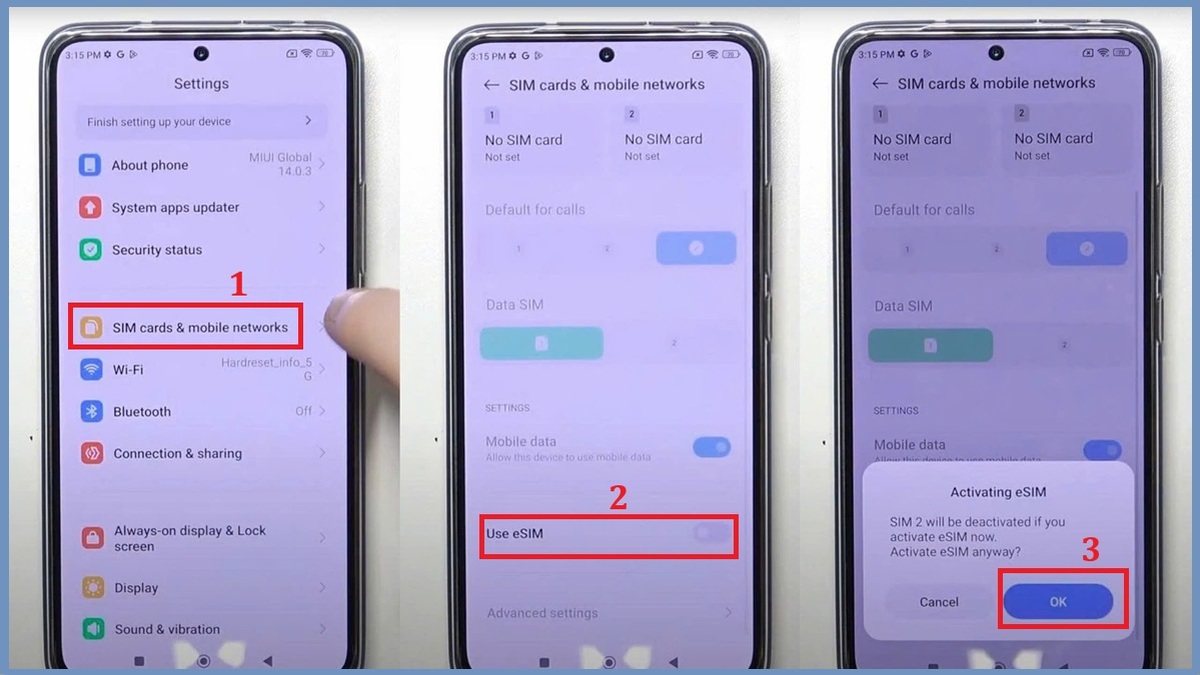 Hướng dẫn cách cài đặt eSIM trên Xiaomi bước 1