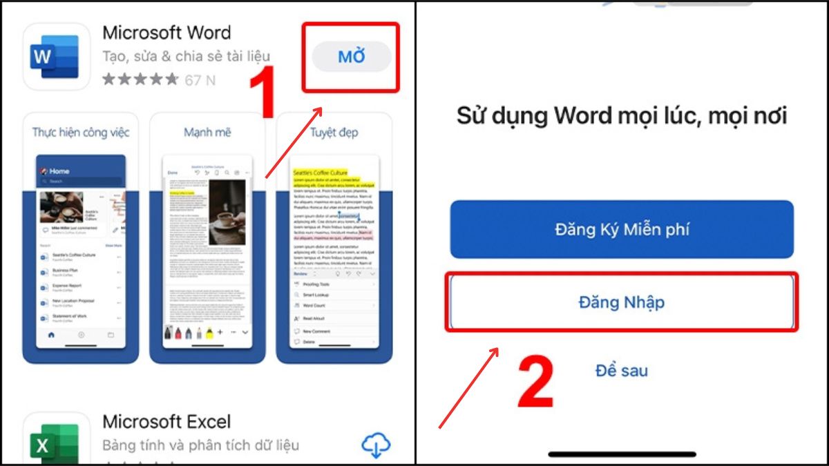 Cách chỉnh sửa văn bản trên iPhone bằng Word bước 1