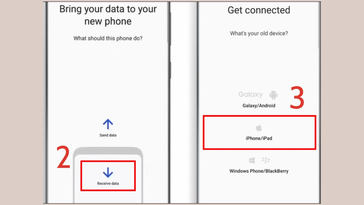 Cách chuyển dữ liệu iPhone sang Samsung sử dụng cáp bước 2