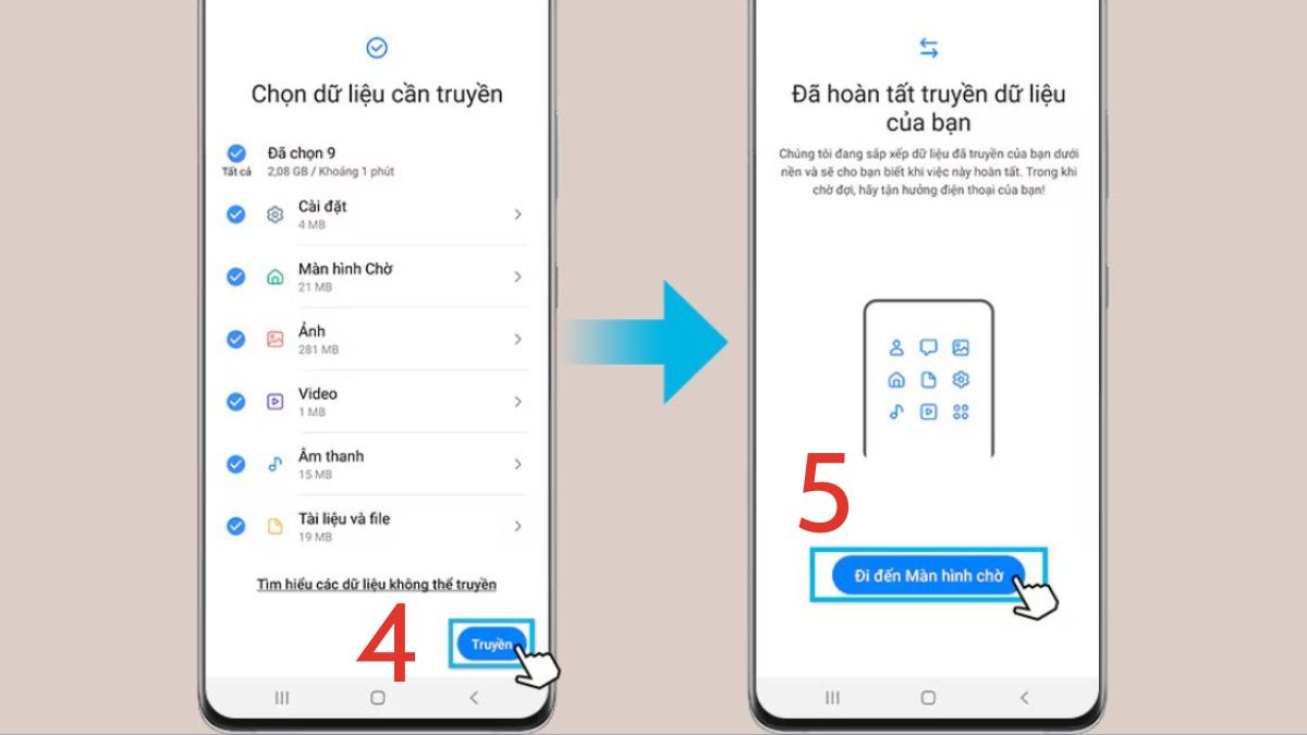 Cách chuyển dữ liệu iPhone sang Samsung sử dụng cáp bước 3
