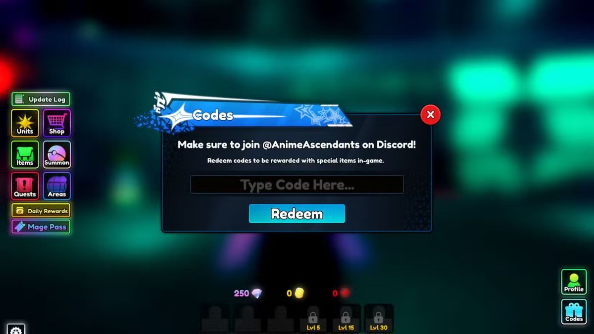 Mã code Anime Ascendants mới nhất hôm nay