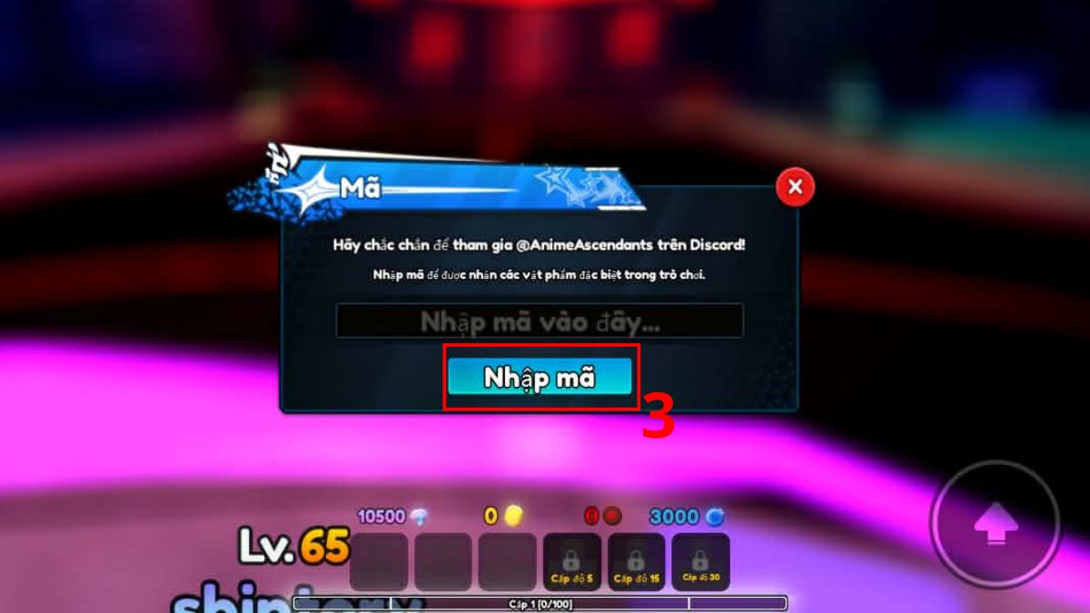 Cách đổi mã code Anime Ascendants bước 3