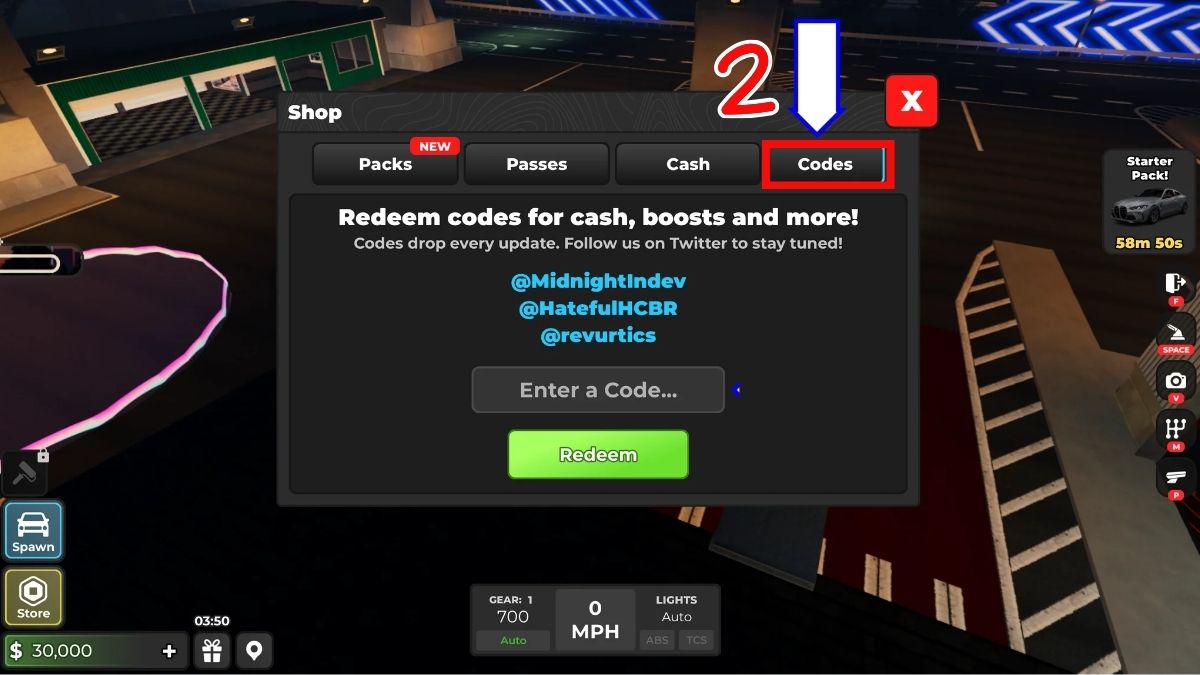 Cách nhập mã code Midnight Chasers bước 2