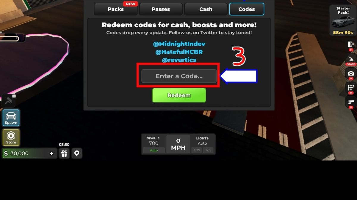 Cách nhập mã code Midnight Chasers bước 3