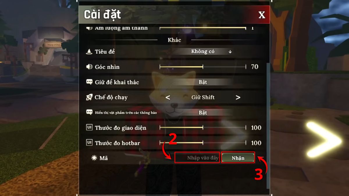 Cách đổi mã nhập code The Forge bước 2