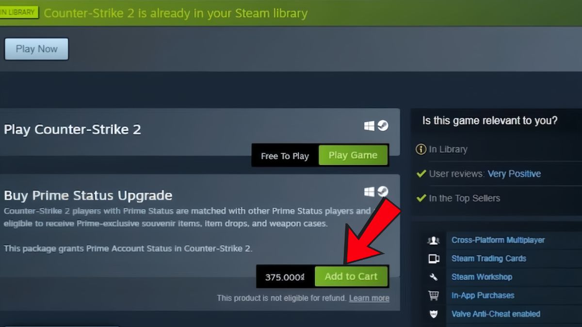 Nâng cấp Counter Strike 2 Prime trên Steam bước 2