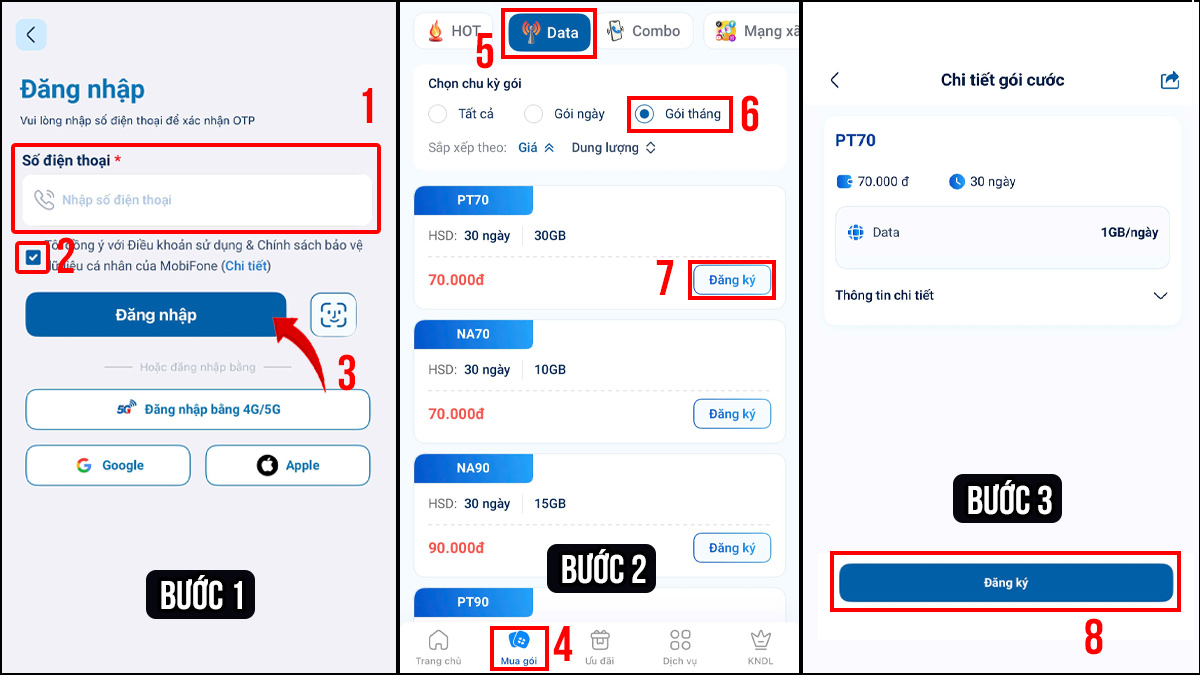 Cách đăng ký mạng MobiFone tháng app của mobifone