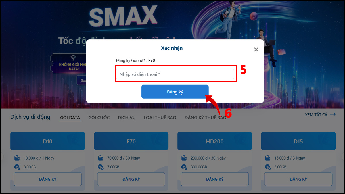 Cách đăng ký mạng MobiFone tháng bước 5