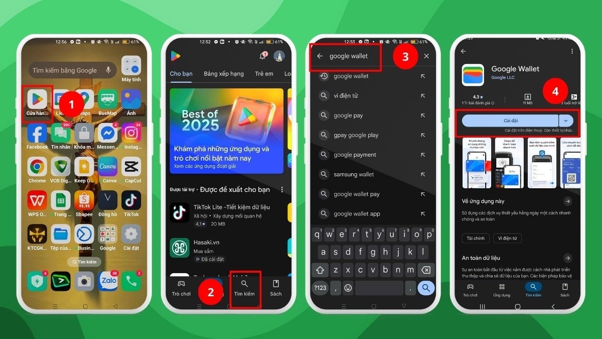Cách sử dụng Google Wallet trên điện thoại tải cài đặt