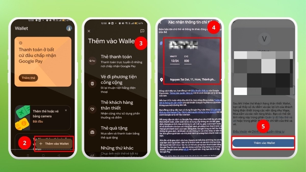 Cách sử dụng Google Wallet trên điện thoại thêm thẻ vào app bước 2