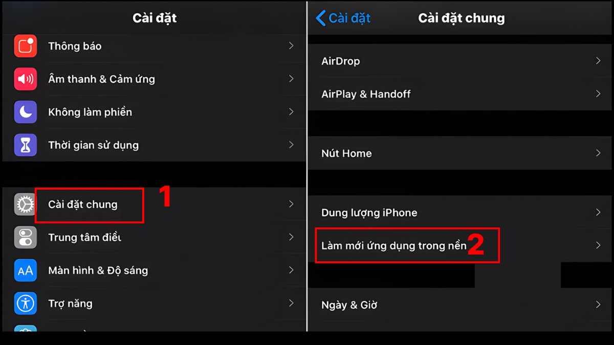 Cách khắc phục iPhone 13 Pro Max bị chớp màn hình tắt app chạy ngầm bước 1
