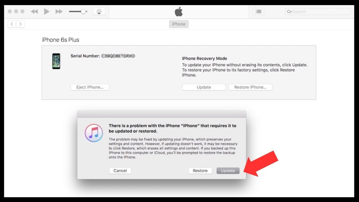 cách khắc phục iPhone bị treo iTunes cập nhật lại hệ điều hành bước 3