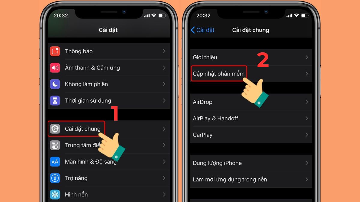 Cách khắc phục iPhone mất vân tay cập nhật nâng cấp hệ điều hành bước 1