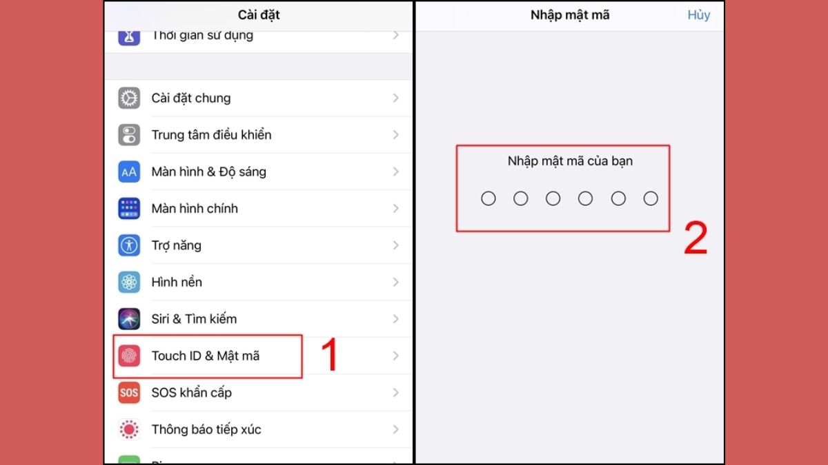 Cách khắc phục iphone mất vân tay xoá vân tay cũ bước 1