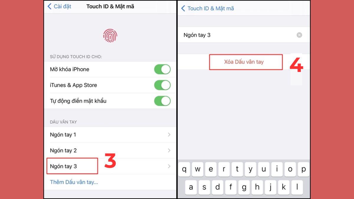 Cách khắc phục iphone mất vân tay xoá vân tay cũ bước 2