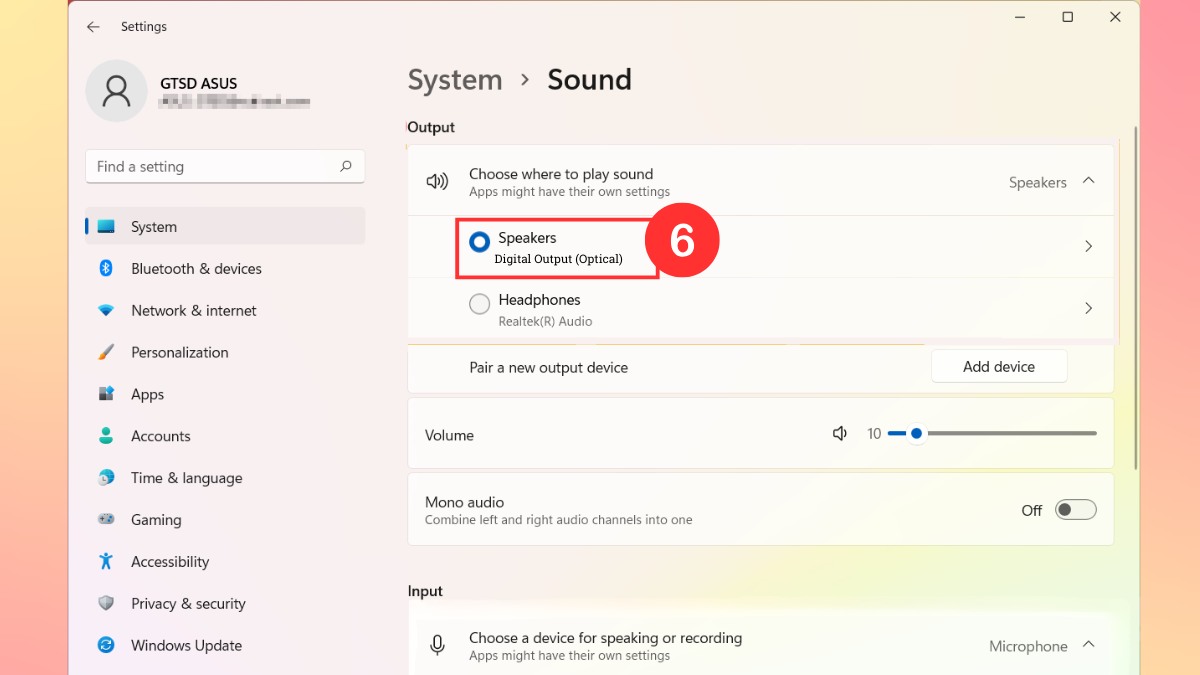 Cách kết nối loa soundbar với máy tính qua optical bước 4