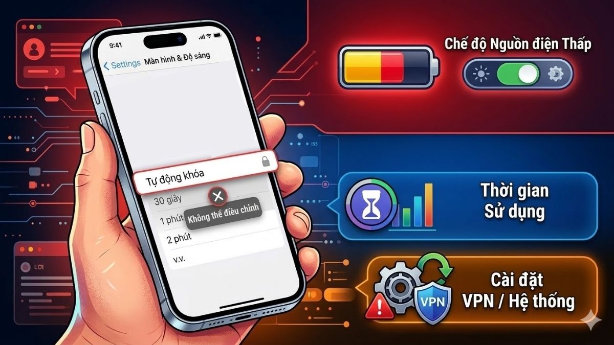 Nguyên nhân không chỉnh được thời gian khóa màn hình iPhone