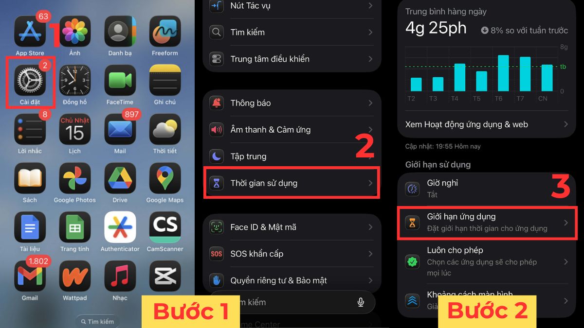 cách sửa lỗi không chỉnh được thời gian khóa màn hình iphone Kiểm tra Screen Time bước 1
