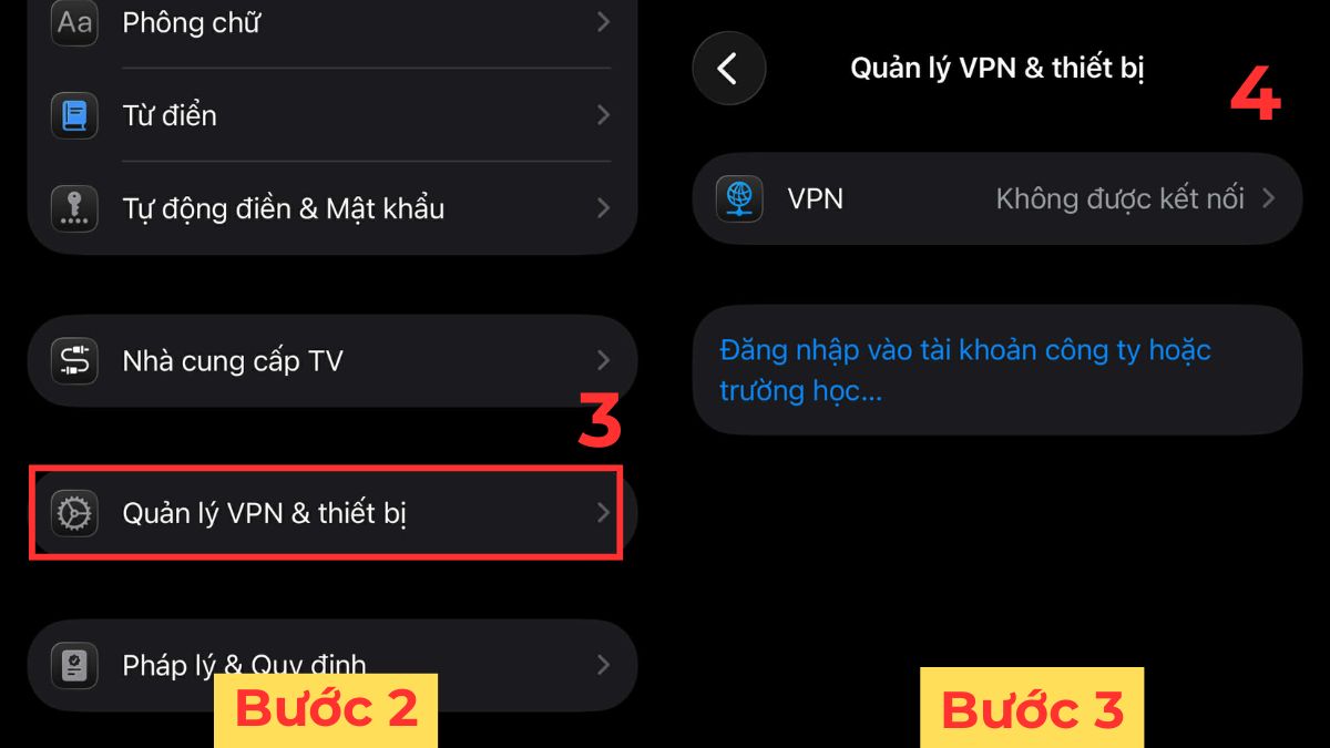 cách sửa lỗi không chỉnh được thời gian khóa màn hình iphone Kiểm tra cài đặt VPN bước 2