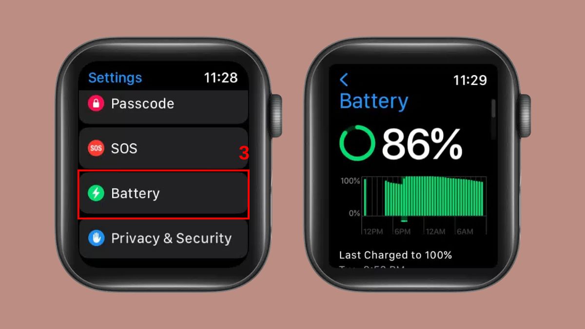 Cách kiểm tra Pin đồng hồ Apple Watch trong cài đặt bước 3