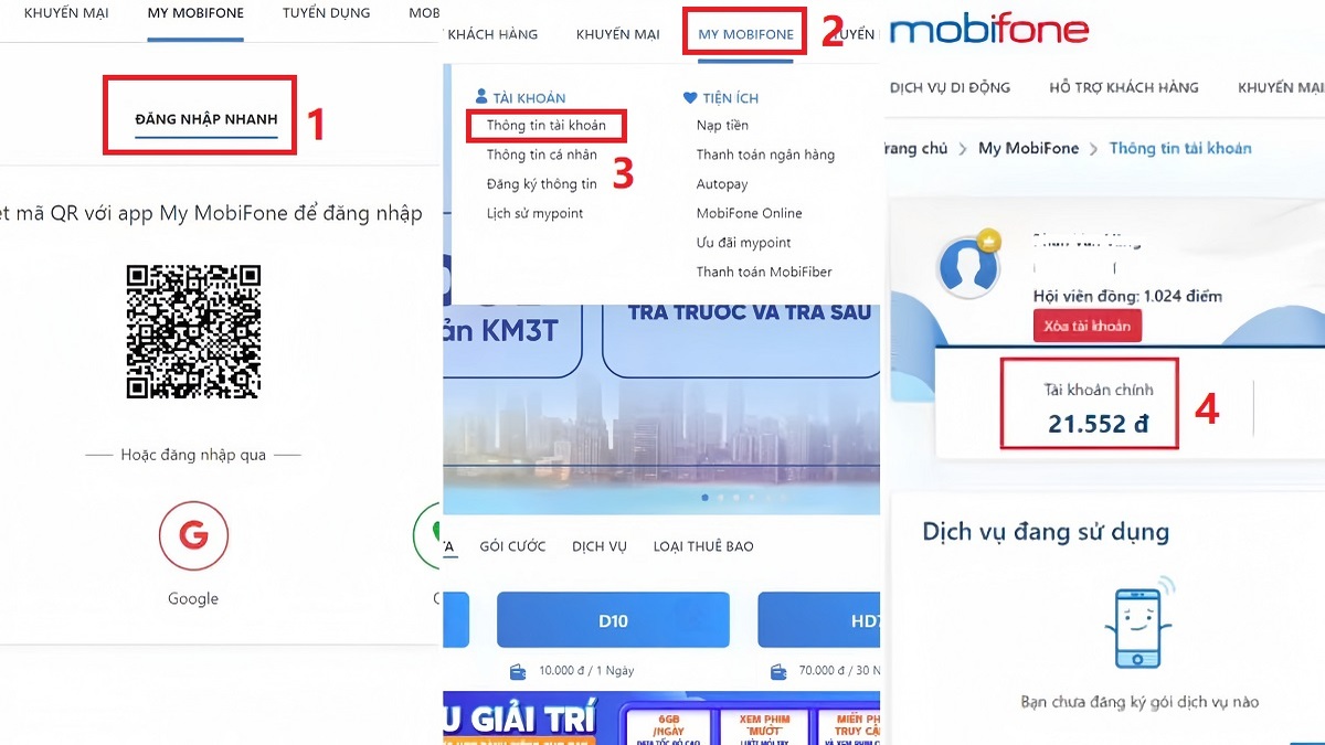 Cách Kiểm tra số dư MobiFone qua website