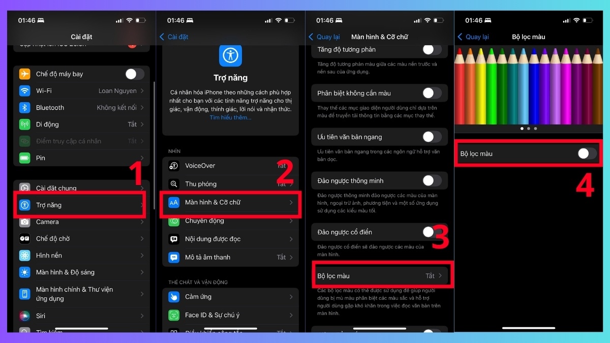 Cách sửa lỗi màn hình iPhone bị màu âm bản đặt lại bộ lọc màu