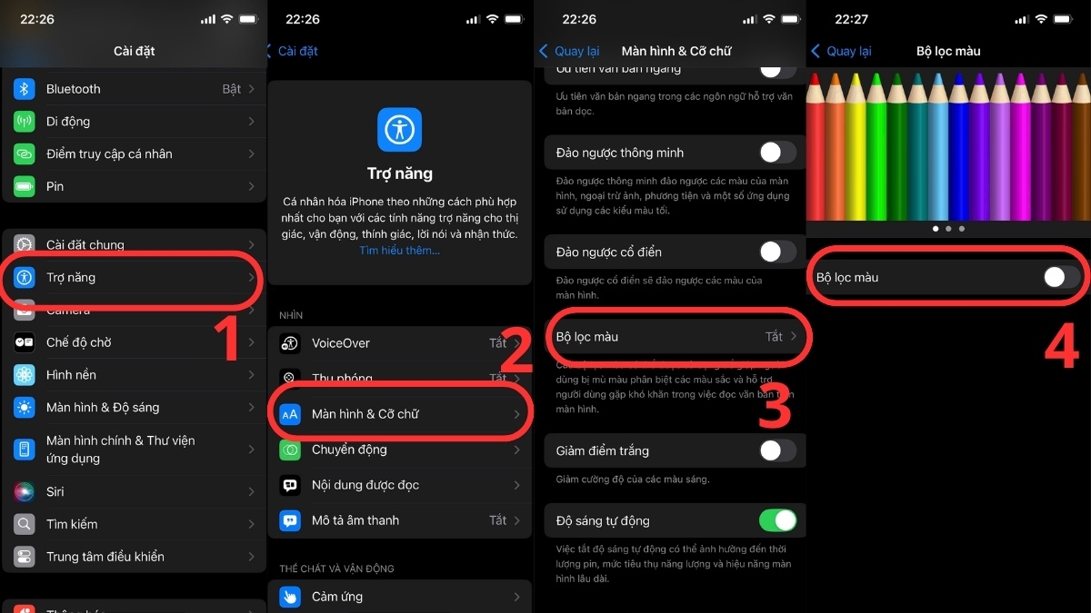 Cách khắc phục tình trạng màn hình iPhone bị tối màu tùy chỉnh bộ lọc