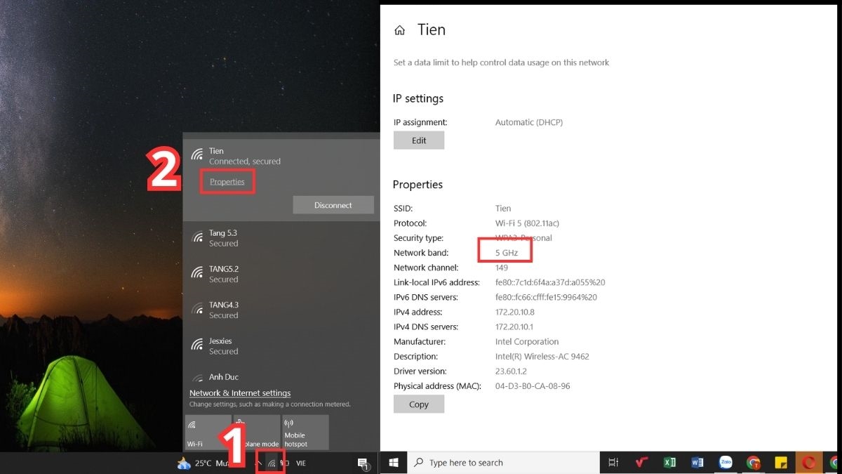 cách Phân biệt Wifi 2.4 GHz và 5 GHz trên windows