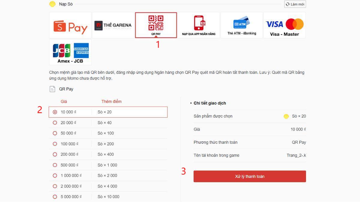Cách nạp sò Delta Force bằng QR Pay bước 2
