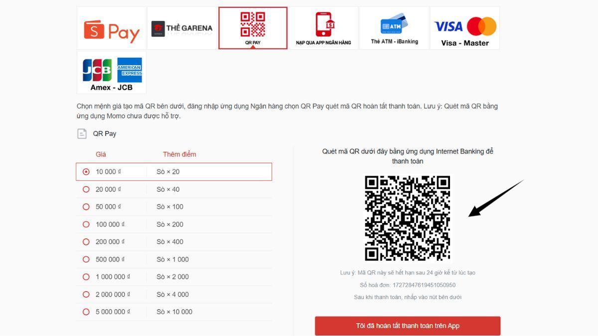 Cách nạp sò Delta Force bằng QR Pay bước 3