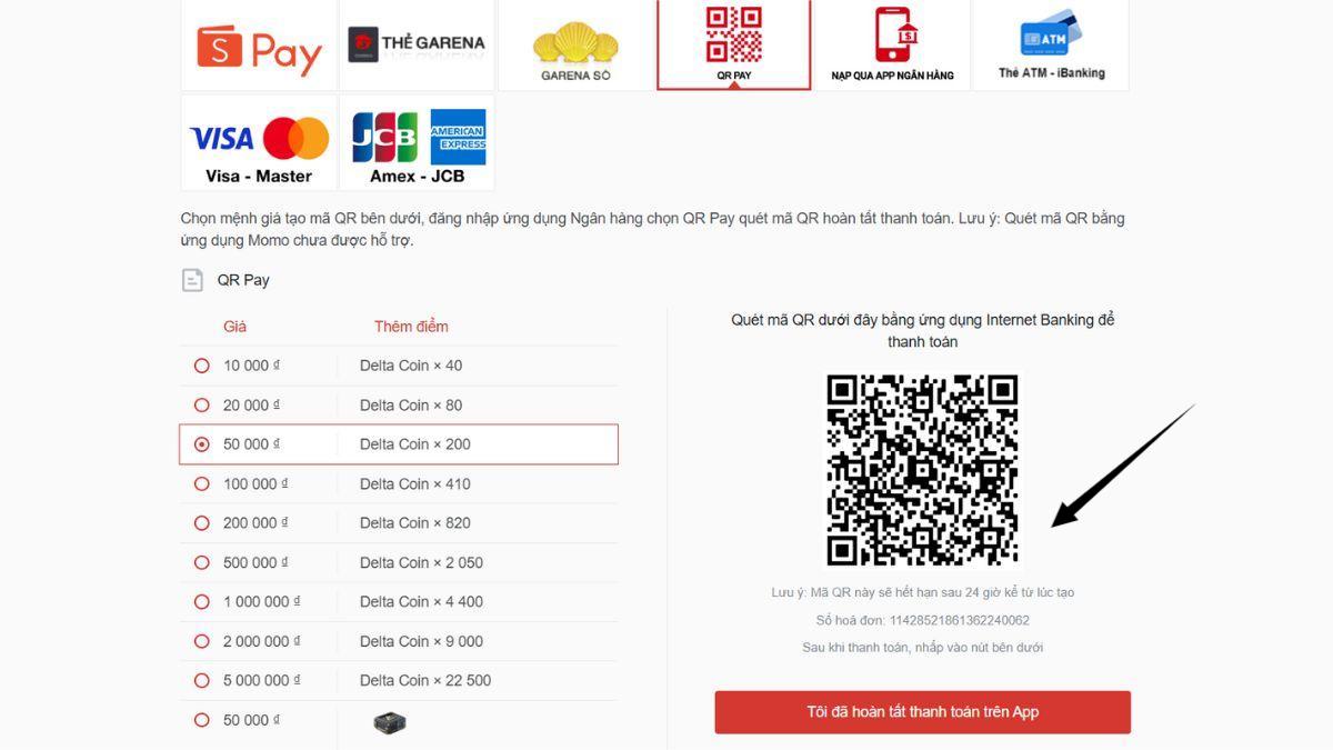 Cách nạp tiền Delta Force bằng QR Pay bước 3