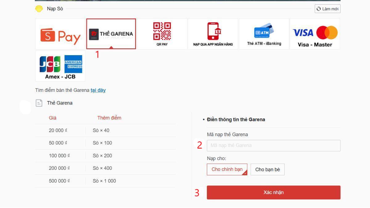 Cách nạp sò Delta Force bằng thẻ Garena bước 2