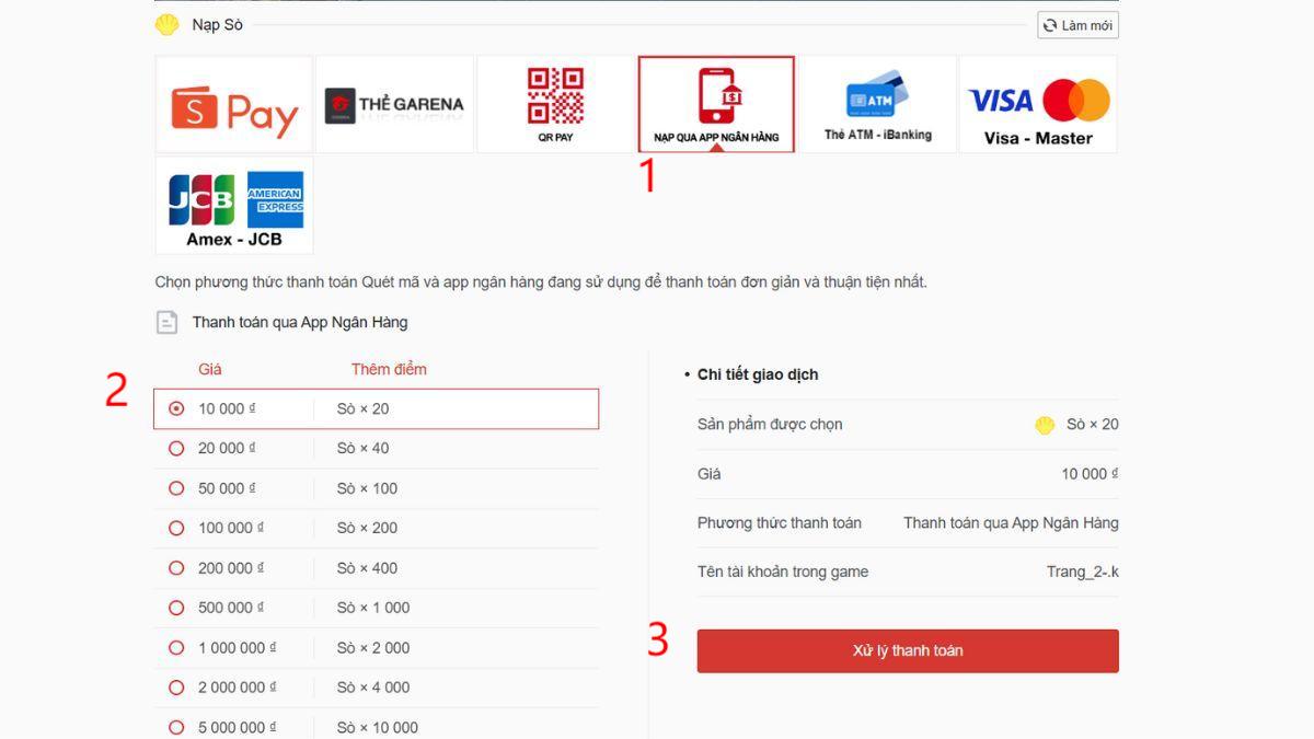 Cách nạp sò Delta Force bằng app ngân hàng bước 2