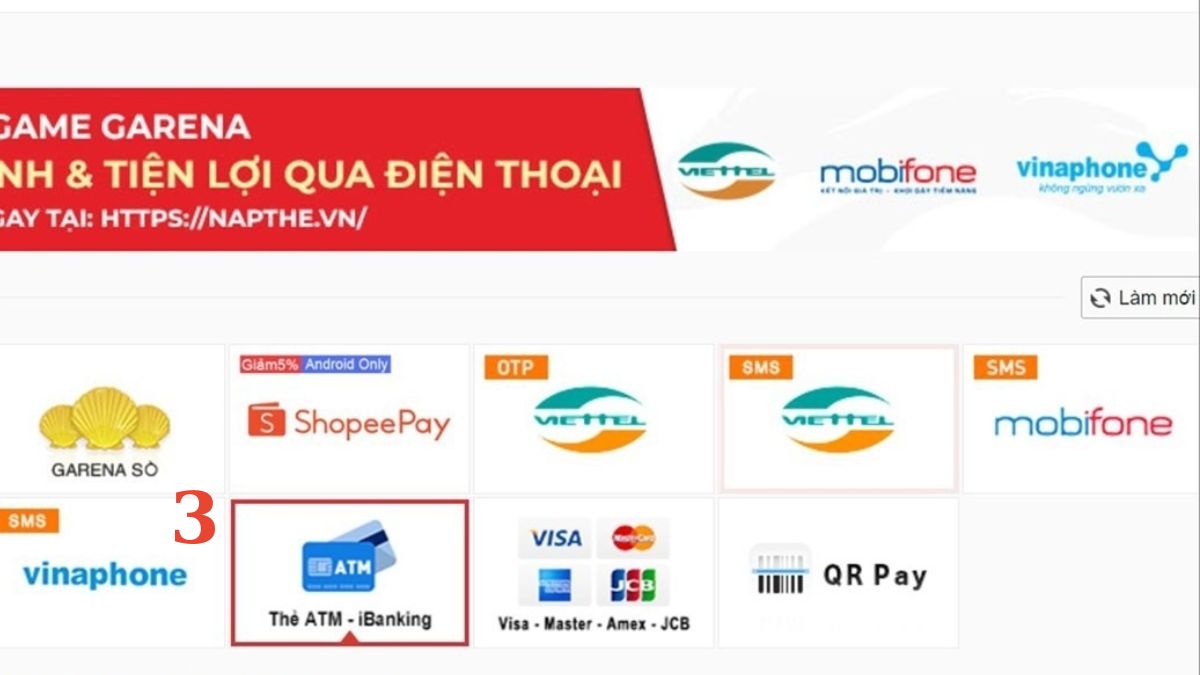 cách Nạp thẻ Liên Quân qua tài khoản ngân hàng bước 2