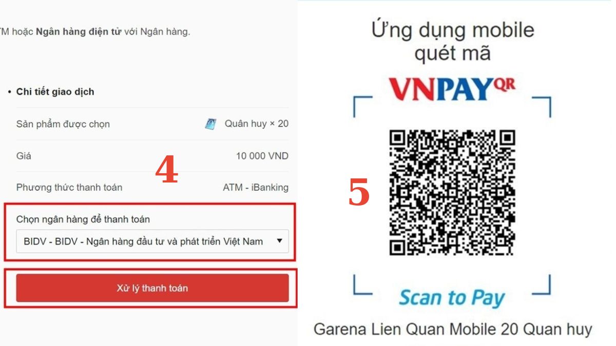 cách Nạp thẻ Liên Quân qua tài khoản ngân hàng bước 3